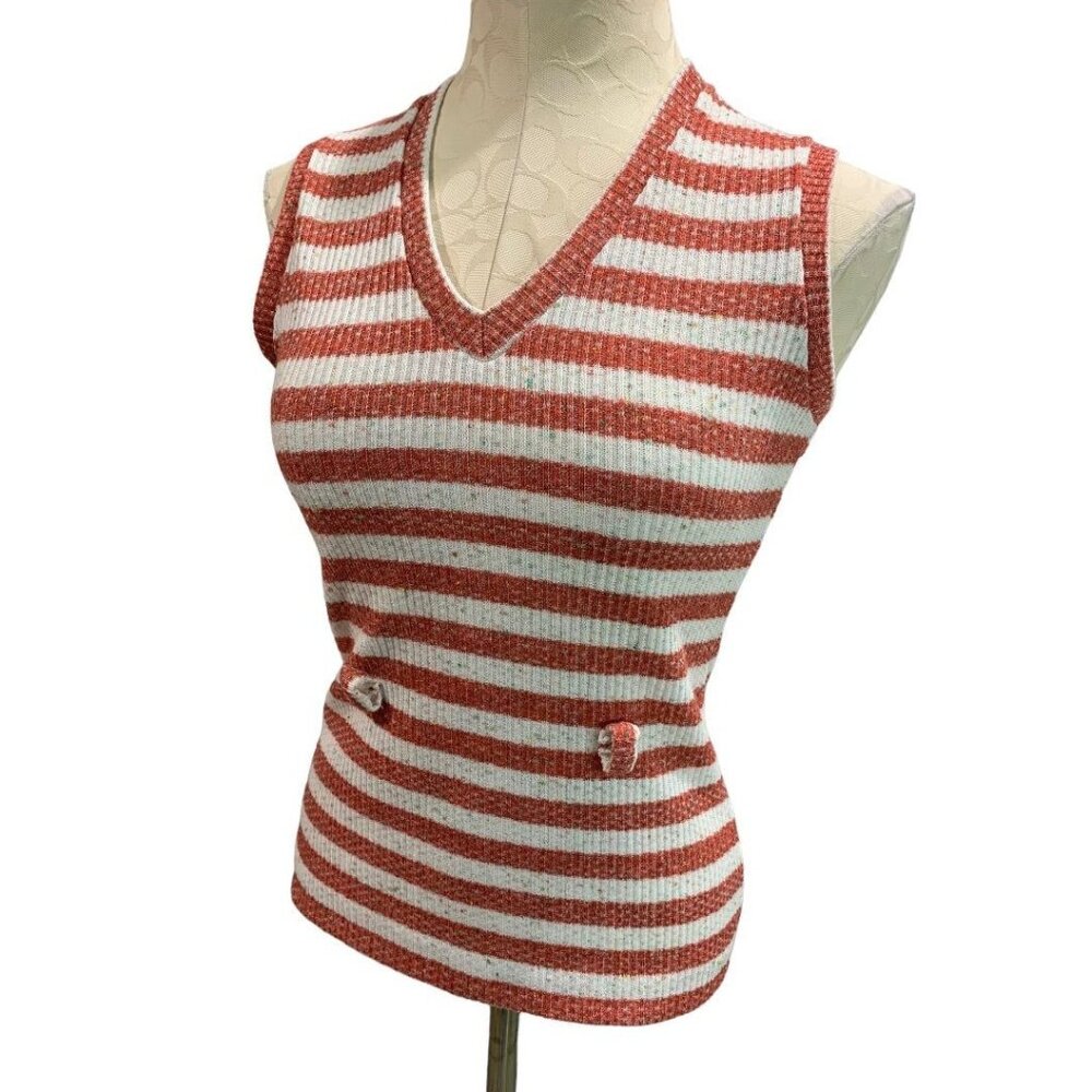 Small Love Kisses Women's Vintage Red Stripe Sweater Sleeveless Vintage 1980s